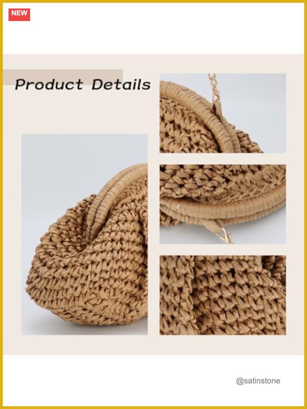 Dumpling Straw Clutch Purse Crossbody Shoulder Handbag Summer Beach Woven Bag - Picture 4 of 7